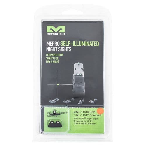 Meprolight USA 115163301 Mepro Tru-Dot Fixed Sights Self-Illuminated Green Tritium Front & Orange Rear with Black Frame for HK USP Meprolight USA 115163301 Mepro Tru-Dot Fixed Sights Self-Illuminated Green Tritium Front & Orange Rear with Black Frame for HK USP