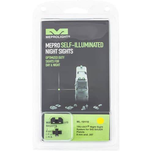Meprolight USA 101103201 Mepro Tru-Dot Fixed Sights Self-Illuminated Green Tritium Front & Yellow Rear with Black Frame for Sig P226, P320, P365 Meprolight USA 101103201 Mepro Tru-Dot Fixed Sights Self-Illuminated Green Tritium Front & Yellow Rear with Black Frame for Sig P226, P320, P365