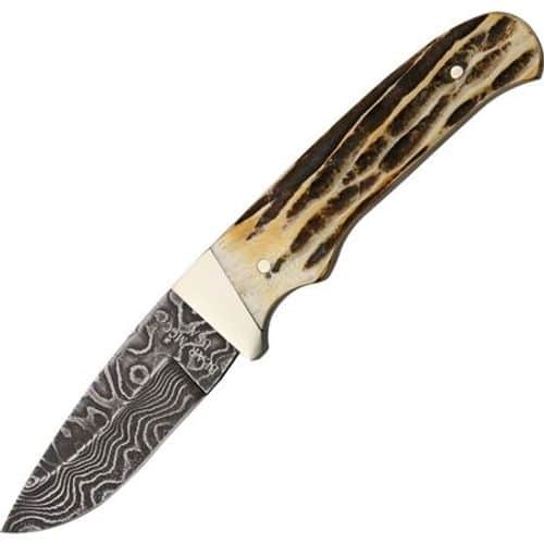 BEAR & SON HUNTER WITH GENUINE INDIA STAG HANDLE AND DAMASCUS STEEL 2.75" DROP POINT PLAIN EDGE BLADE MODEL 548D BEAR & SON HUNTER WITH GENUINE INDIA STAG HANDLE AND DAMASCUS STEEL 2.75" DROP POINT PLAIN EDGE BLADE MODEL 548D