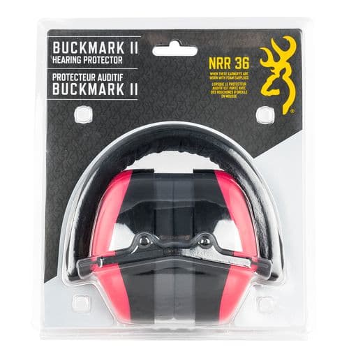 Browning 12687 Buckmark II Hearing Protector 76 dB Over the Head Pink Ear Cups with Padded Black Headband & Buckmark Logo for Adults Browning 12687 Buckmark II Hearing Protector 76 dB Over the Head Pink Ear Cups with Padded Black Headband & Buckmark Logo for Adults