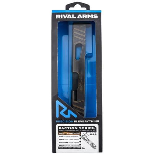 Rival Arms RA-RA12G105B Faction Series Slide A1 with Docter Cut Cerakote Battle Bronze 17-4 Stainless Steel for Glock 17 Gen3 Rival Arms RA-RA12G105B Faction Series Slide A1 with Docter Cut Cerakote Battle Bronze 17-4 Stainless Steel for Glock 17 Gen3