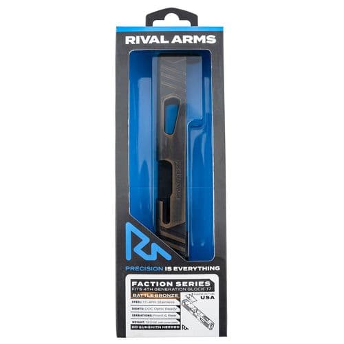 Rival Arms RA-RA12G106B Faction Series Slide A1 with Docter Cut Cerakote Battle Bronze 17-4 Stainless Steel for Glock 17 Gen4 Rival Arms RA-RA12G106B Faction Series Slide A1 with Docter Cut Cerakote Battle Bronze 17-4 Stainless Steel for Glock 17 Gen4