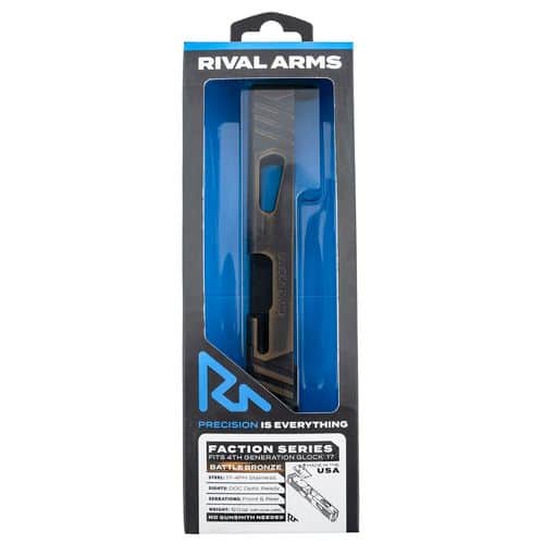 Rival Arms RA-RA12G106B Faction Series Slide A1 with Docter Cut Cerakote Battle Bronze 17-4 Stainless Steel for Glock 17 Gen4 Rival Arms RA-RA12G106B Faction Series Slide A1 with Docter Cut Cerakote Battle Bronze 17-4 Stainless Steel for Glock 17 Gen4