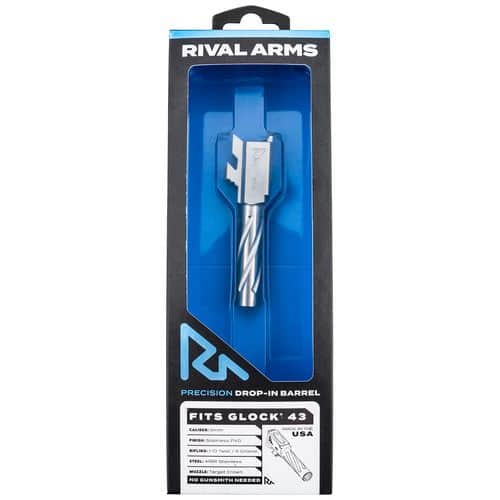 Rival Arms RA-RA20G301D Precision V1 Drop-In Barrel 9mm Luger 3.41" Stainless PVD Finish 416R Stainless Steel Material for Glock 43, 43X Rival Arms RA-RA20G301D Precision V1 Drop-In Barrel 9mm Luger 3.41" Stainless PVD Finish 416R Stainless Steel Material for Glock 43, 43X