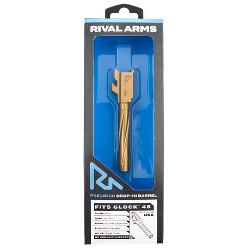 Rival Arms RA-RA20G801E Precision V1 Drop-In Barrel 9mm Luger 4.17" Gold PVD Finish 416R Stainless Steel Material for Glock 48 Rival Arms RA-RA20G801E Precision V1 Drop-In Barrel 9mm Luger 4.17" Gold PVD Finish 416R Stainless Steel Material for Glock 48