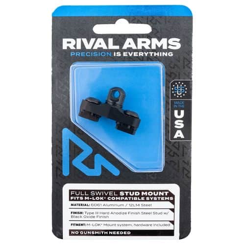 Rival Arms RA-RA92M1B Full Swivel Stud Mount Black 6061-T6 Aluminum with Black Anodized 12L14 Steel Stud for M-LOK Mount System Rival Arms RA-RA92M1B Full Swivel Stud Mount Black 6061-T6 Aluminum with Black Anodized 12L14 Steel Stud for M-LOK Mount System