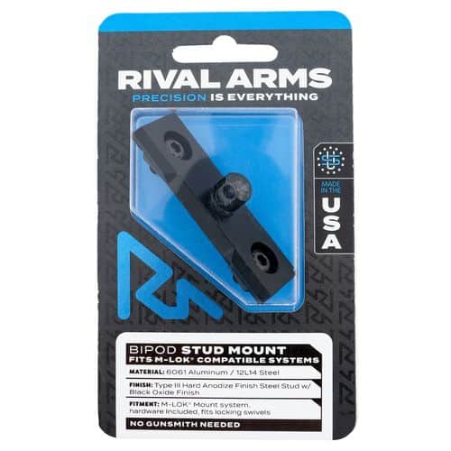 Rival Arms RA-RA92M3B Bipod Stud Mount Black Oxide 6061-T6 Aluminum with Black Anodized 12L14 Steel Stud compatible with M-LOK Mount System Rival Arms RA-RA92M3B Bipod Stud Mount Black Oxide 6061-T6 Aluminum with Black Anodized 12L14 Steel Stud compatible with M-LOK Mount System
