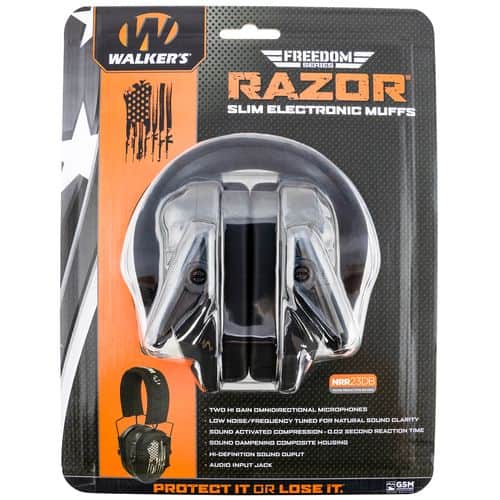 Walker's WP-RSEMFS-FLG Razor Freedom Muff 23 dB Over the Head Polymer Black Ear Cups with Distressed U.S Flag, Black Headband & White Logo Walker's WP-RSEMFS-FLG Razor Freedom Muff 23 dB Over the Head Polymer Black Ear Cups with Distressed U.S Flag, Black Headband & White Logo