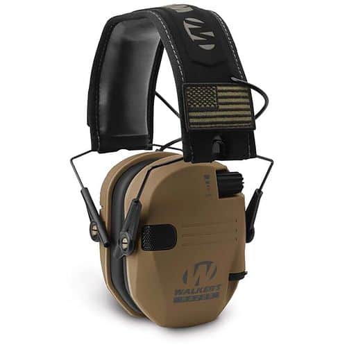 Walker's GWP-RSEMPAT-BB Razor Patriot Muff 23 dB Over the Head Polymer Battle Brown Ear Cups with Black Headband & White Logo Walker's GWP-RSEMPAT-BB Razor Patriot Muff 23 dB Over the Head Polymer Battle Brown Ear Cups with Black Headband & White Logo