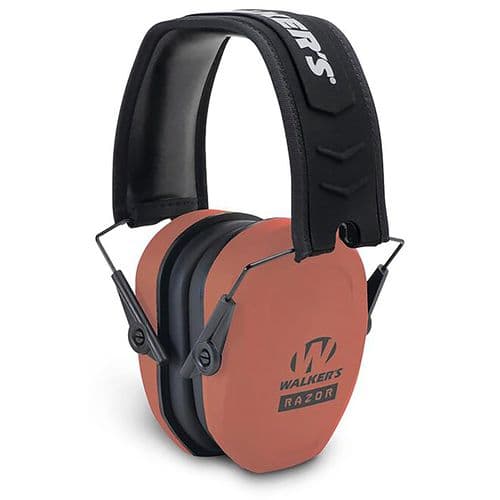 Walker's GWP-RSMPAS-COR Razor Slim Passive Muff 27 dB Over the Head Polymer Coral Ear Cups with Black Headband & White Logo Walker's GWP-RSMPAS-COR Razor Slim Passive Muff 27 dB Over the Head Polymer Coral Ear Cups with Black Headband & White Logo