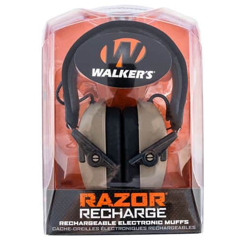 Walker's GWP-RSEMRC-FDE Razor Rechargeable Muff 21 dB Over the Head Polymer Flat Dark Earth Ear Cups with Black Headband & White Logo Walker's GWP-RSEMRC-FDE Razor Rechargeable Muff 21 dB Over the Head Polymer Flat Dark Earth Ear Cups with Black Headband & White Logo