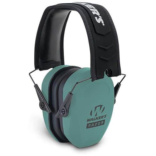 Walker's GWP-RSMPAS-TL Razor Slim Passive Muff 27 dB Over the Head Polymer Teal Ear Cups with Black Headband & White Logo Walker's GWP-RSMPAS-TL Razor Slim Passive Muff 27 dB Over the Head Polymer Teal Ear Cups with Black Headband & White Logo