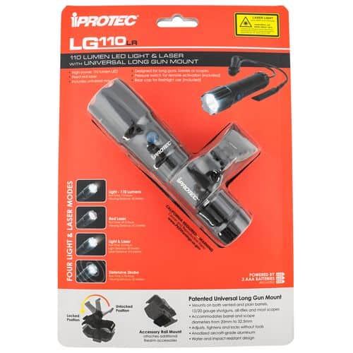 iProtec 6105 LG110LR 5mW Red Laser with 650nM Wavelength, 110 Lumens White LED Light Black Finish for Rail-Equipped Long Guns iProtec 6105 LG110LR 5mW Red Laser with 650nM Wavelength, 110 Lumens White LED Light Black Finish for Rail-Equipped Long Guns