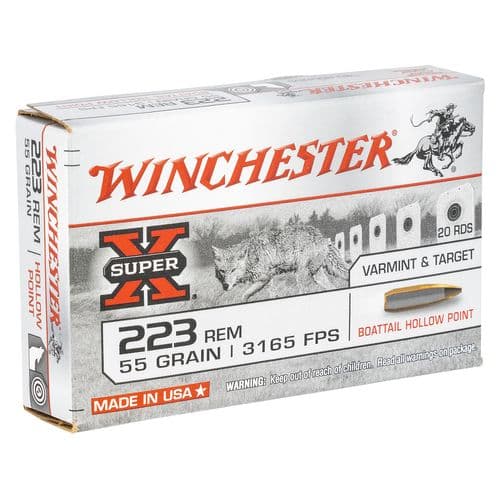 Winchester Ammo W223HP55 Super X Rifle 223 Rem 55 gr Boat-Tail Hollow Point (BTHP) 20 Bx/ 25 Cs Winchester Ammo W223HP55 Super X Rifle 223 Rem 55 gr Boat-Tail Hollow Point (BTHP) 20 Bx/ 25 Cs