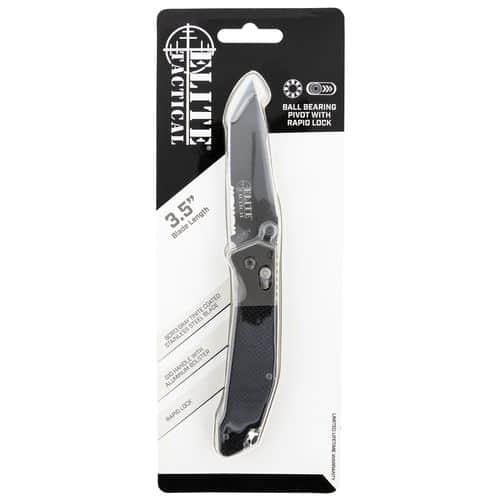 Elite Tactical ET1027BKCS Savior 3.50" Folding Tanto Part Serrated Gray Tinite Coated 8CR13MoV SS Blade G10 Black Handle Elite Tactical ET1027BKCS Savior 3.50" Folding Tanto Part Serrated Gray Tinite Coated 8CR13MoV SS Blade G10 Black Handle