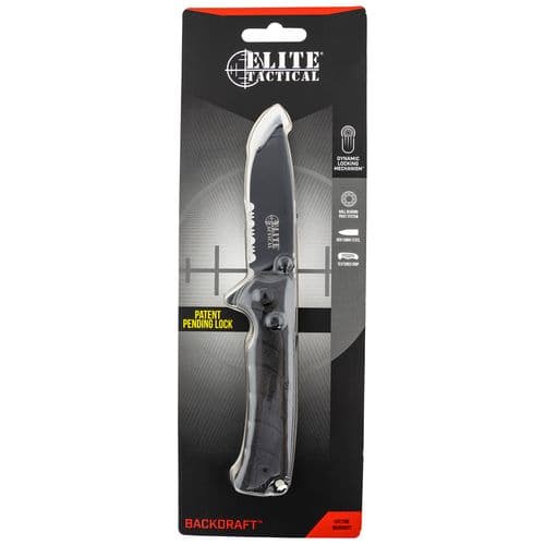 Elite Tactical ETFDR011BKSC Backdraft 3.50" Folding Drop Point Part Serrated Black 8Cr13MoV SS Blade G10 Black Handle Elite Tactical ETFDR011BKSC Backdraft 3.50" Folding Drop Point Part Serrated Black 8Cr13MoV SS Blade G10 Black Handle