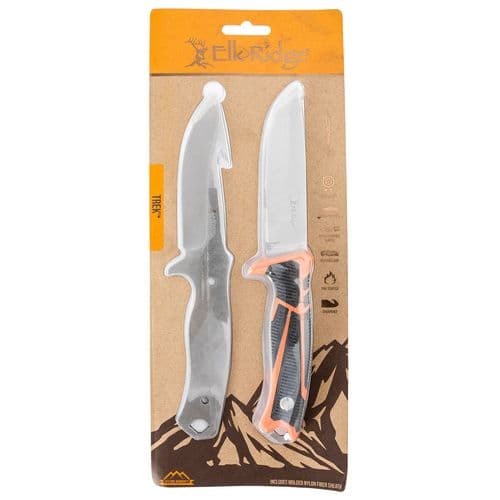 Elk Ridge ERTKFIX001CS Trek Interchangeable 2 Blade Set 4.50" Fixed Gut Hook/Drop Point Gut Hook/Plain Satin 8Cr13MoV SS Blade TPR Black/Orange Handle Elk Ridge ERTKFIX001CS Trek Interchangeable 2 Blade Set 4.50" Fixed Gut Hook/Drop Point Gut Hook/Plain Satin 8Cr13MoV SS Blade TPR Black/Orange Handle