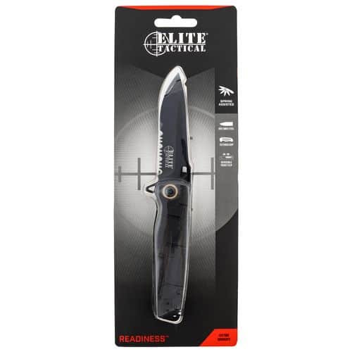Elite Tactical ETA001BKSCS Readiness 3.50" Folding Drop Point Part Serrated Black 8Cr13MoV SS Blade G10 Black Handle Elite Tactical ETA001BKSCS Readiness 3.50" Folding Drop Point Part Serrated Black 8Cr13MoV SS Blade G10 Black Handle