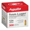 Aguila 1E092108 Centerfire Handgun 9mm Luger 124 gr Full Metal Jacket (FMJ) 300 Bx/ 4 Cs Aguila 1E092108 Centerfire Handgun 9mm Luger 124 gr Full Metal Jacket (FMJ) 300 Bx/ 4 Cs