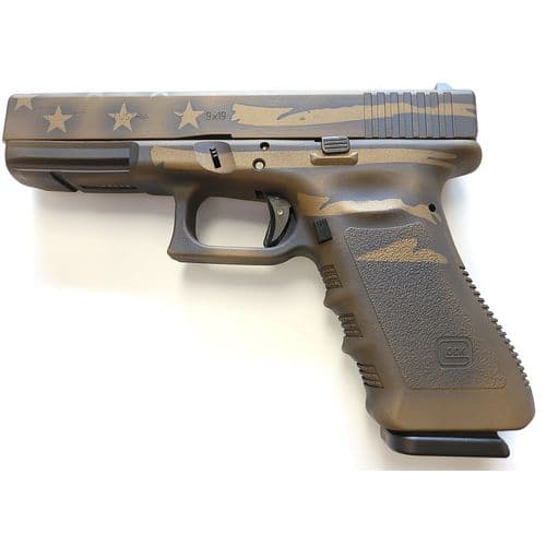 Glock PI1750204 G17 Gen3 9mm Luger 4.49" 17+1 Overall Black/Coyote Battle Worn Flag Cerakote Glock PI1750204 G17 Gen3 9mm Luger 4.49" 17+1 Overall Black/Coyote Battle Worn Flag Cerakote
