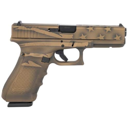Glock UG2250204-BBBWFLAG G22 Gen4 40 S&W 4.49" 15+1 Overall Black/Coyote Battle Worn Flag Cerakote Interchangeable Backstrap Grip Glock UG2250204-BBBWFLAG G22 Gen4 40 S&W 4.49" 15+1 Overall Black/Coyote Battle Worn Flag Cerakote Interchangeable Backstrap Grip