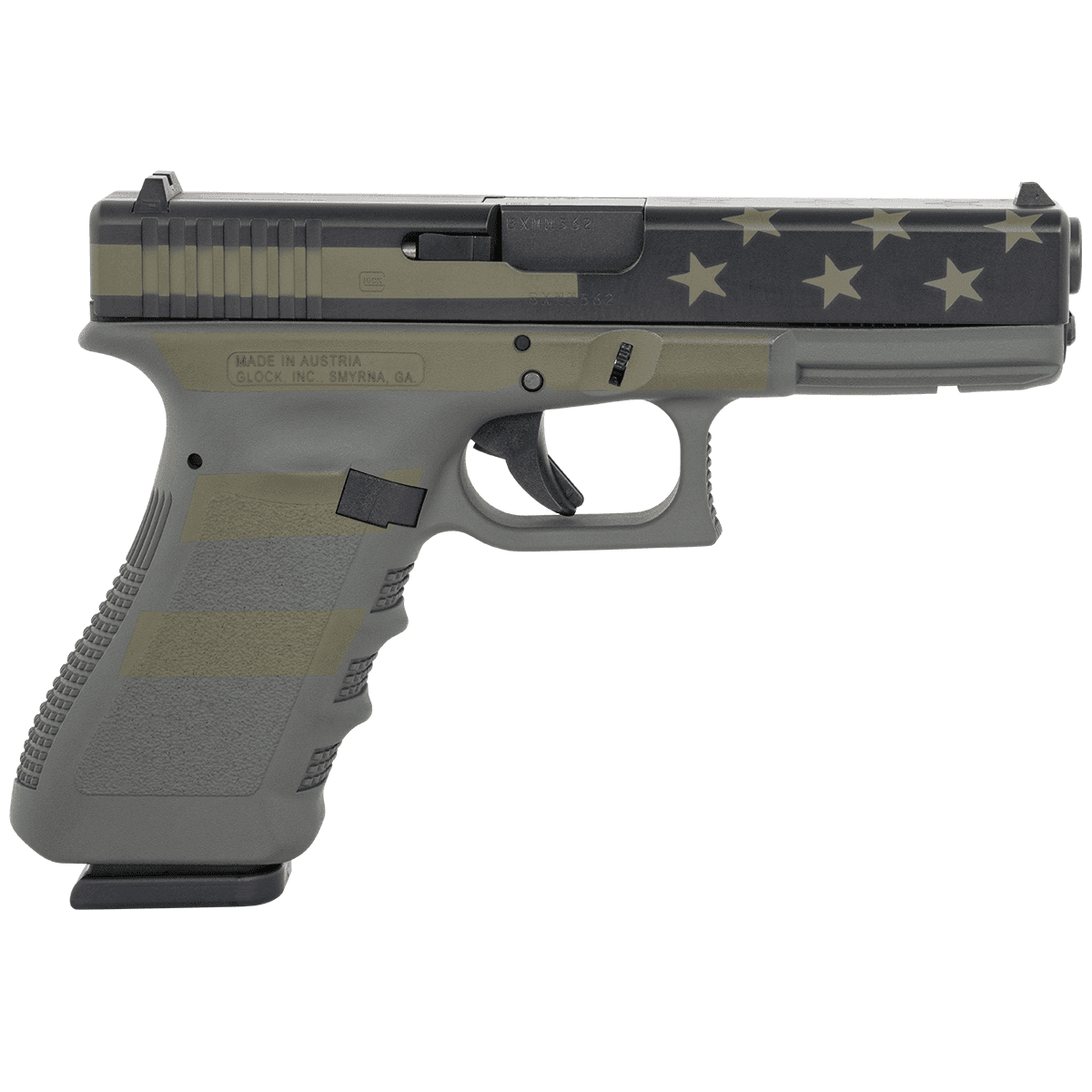 Glock PI2250204OP G22 Gen3 Full Size 40 S&W 15+1 4.49" Black Steel Barrel, Operator Flag Cerakote Serrated Slide Glock PI2250204OP G22 Gen3 Full Size 40 S&W 15+1 4.49" Black Steel Barrel, Operator Flag Cerakote Serrated Slide