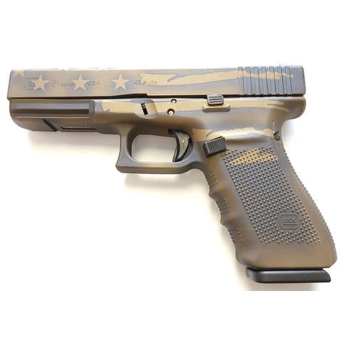 Glock UG2150204 G21 Gen4 45 ACP 4.61" 13+1 Overall Black/Coyote Battle Worn Flag Cerakote Glock UG2150204 G21 Gen4 45 ACP 4.61" 13+1 Overall Black/Coyote Battle Worn Flag Cerakote
