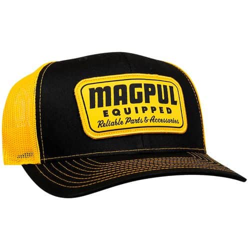 Magpul MAG1179-005 Equipped Trucker Hat Black/Gold Adjustable Snapback OSFA Structured Magpul MAG1179-005 Equipped Trucker Hat Black/Gold Adjustable Snapback OSFA Structured