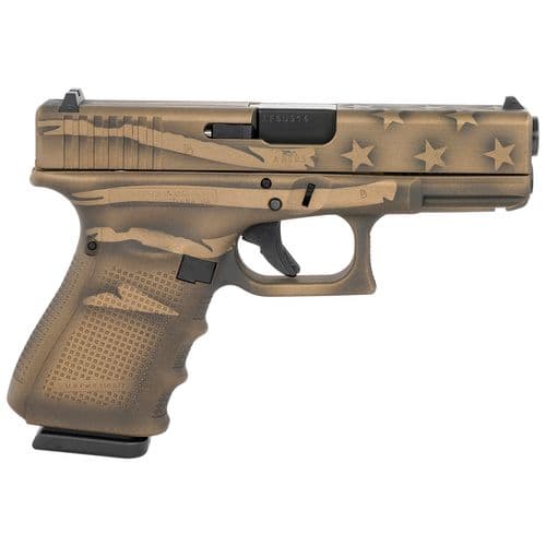 Glock UG1950204-BBBWFLAG G19 Gen4 Compact 9mm Luger 4.02" 15+1 Overall Black/Coyote Battle Worn Flag Cerakote Interchangeable Backstrap Grip Glock UG1950204-BBBWFLAG G19 Gen4 Compact 9mm Luger 4.02" 15+1 Overall Black/Coyote Battle Worn Flag Cerakote Interchangeable Backstrap Grip