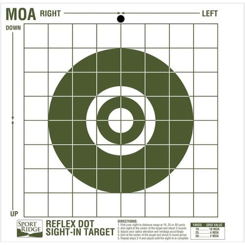 Sport Ridge 03714 Sport Ridge Reflex Dot Sight-in Target MOA Reflex Dot Premium Durable Paper Target 10" x 10" 10 Per Pkg Sport Ridge 03714 Sport Ridge Reflex Dot Sight-in Target MOA Reflex Dot Premium Durable Paper Target 10" x 10" 10 Per Pkg