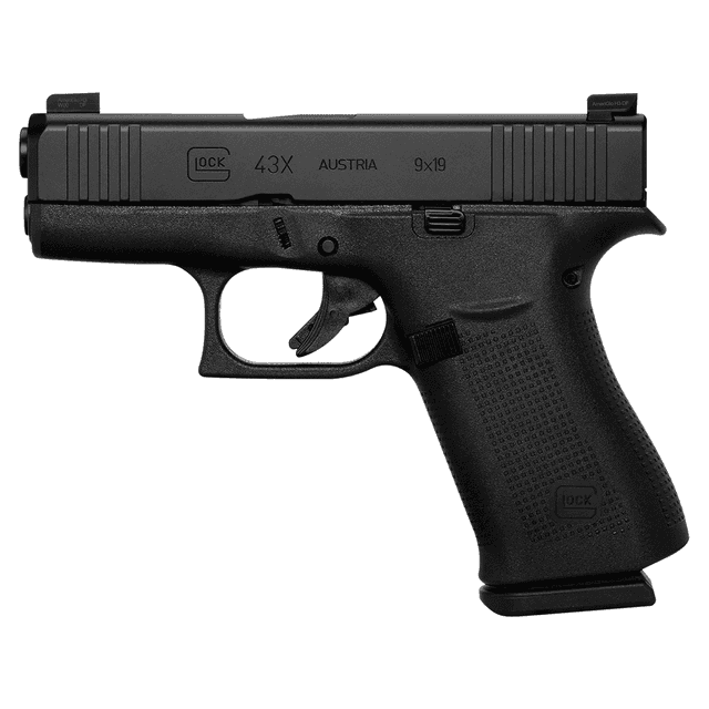 Glock G304AUT G43X 9mm Luger 3.41" 6+1 Black Polymer Frame Black Steel Black nDLC Steel with Front Serrations Slide Black Polymer Grip Fixed Sights Glock G304AUT G43X 9mm Luger 3.41" 6+1 Black Polymer Frame Black Steel Black nDLC Steel with Front Serrations Slide Black Polymer Grip Fixed Sights
