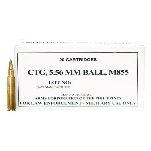 Armscor 50173 Rifle Ammo M855 5.56x45mm NATO 62 gr Full Metal Jacket (FMJ) 20 Bx/ 50 Cs Armscor 50173 Rifle Ammo M855 5.56x45mm NATO 62 gr Full Metal Jacket (FMJ) 20 Bx/ 50 Cs