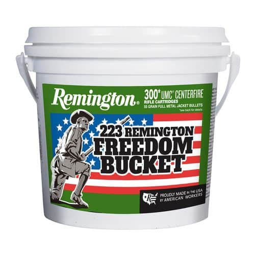 Remington Ammunition 23897 UMC Freedon Bucket 223 Rem 55 gr Full Metal Jacket (FMJ) 300 Bx/ 4 Cs Remington Ammunition 23897 UMC Freedon Bucket 223 Rem 55 gr Full Metal Jacket (FMJ) 300 Bx/ 4 Cs