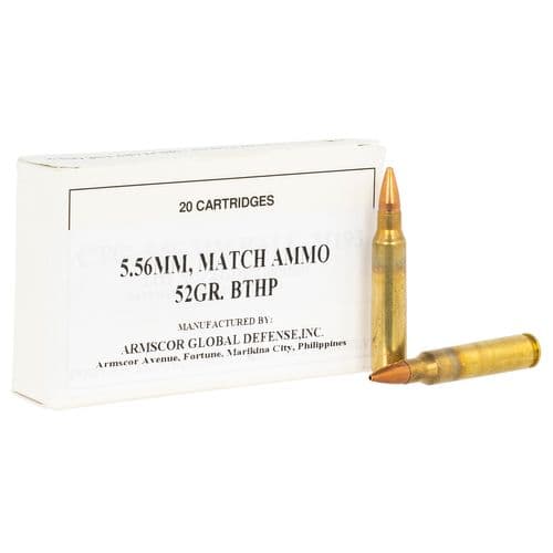 Armscor 50255 Rifle Ammo Match Proof 5.56x45mm NATO 52 gr Boat-Tail Hollow Point (BTHP) 20 Bx/ 50 Cs Armscor 50255 Rifle Ammo Match Proof 5.56x45mm NATO 52 gr Boat-Tail Hollow Point (BTHP) 20 Bx/ 50 Cs
