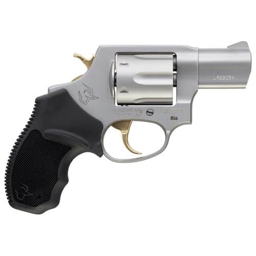 Taurus 2-85629GLD 856 Gold 38 Special 6rd 2" Matte Stainless Steel Cylinder & Barrel Matte Stainless Steel with Gold Accents Frame Black Rubber Grip Taurus 2-85629GLD 856 Gold 38 Special 6rd 2" Matte Stainless Steel Cylinder & Barrel Matte Stainless Steel with Gold Accents Frame Black Rubber Grip
