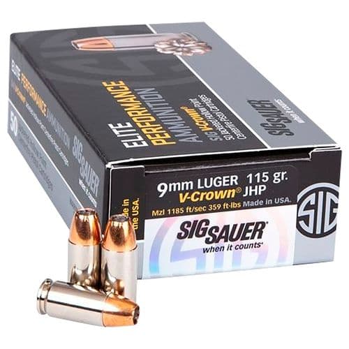 Sig Sauer E9MMJHP115-50 Elite V-Crown 9mm Luger 115 gr Jacketed Hollow Point (JHP) 50 Bx Sig Sauer E9MMJHP115-50 Elite V-Crown 9mm Luger 115 gr Jacketed Hollow Point (JHP) 50 Bx