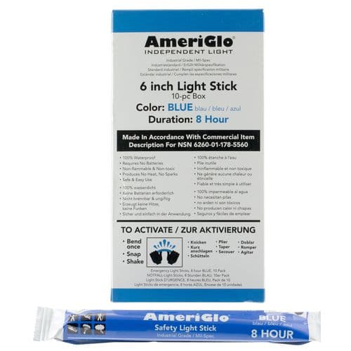 AmeriGlo 608HB10B 6" 8 Hour Blue Waterproof Light Stick/10 Pack AmeriGlo 608HB10B 6" 8 Hour Blue Waterproof Light Stick/10 Pack