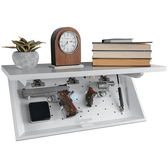 Lockdown 1117247 In-Plain-Sight White Wood Shelf Hidden Gun Rack with Magnetic Access - 24"x11.75"x3.25" Lockdown 1117247 In-Plain-Sight White Wood Shelf Hidden Gun Rack with Magnetic Access - 24"x11.75"x3.25"