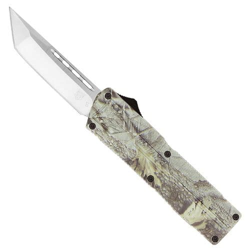 CobraTec Knives Lightweight 3.25" OTF Tanto Plain D2 Steel Blade Woodland Camo Aluminum Handle CobraTec Knives Lightweight 3.25" OTF Tanto Plain D2 Steel Blade Woodland Camo Aluminum Handle