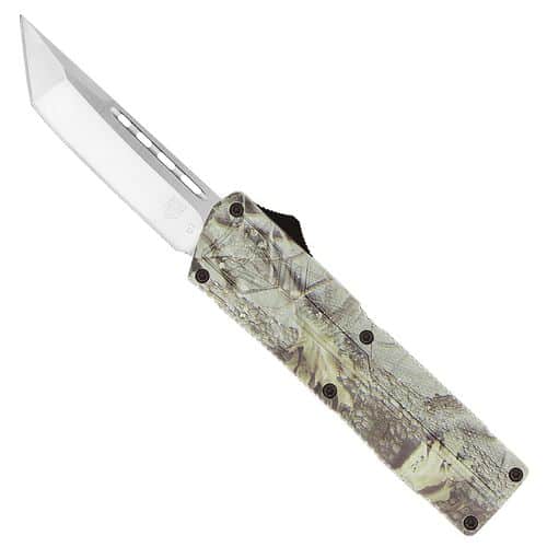 CobraTec Knives Lightweight 3.25" OTF Tanto Plain D2 Steel Blade Woodland Camo Aluminum Handle CobraTec Knives Lightweight 3.25" OTF Tanto Plain D2 Steel Blade Woodland Camo Aluminum Handle