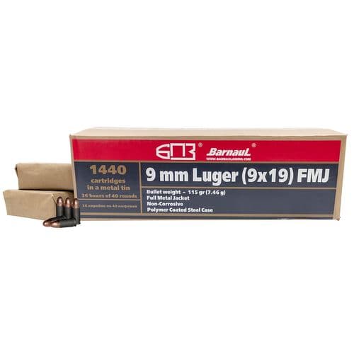 Barnaul Ammo BRN9MMLUGERFMJ115MTLCA Pistol 9mm Luger 115 gr Full Metal Jacket (FMJ) 1400 Bx/ 1 Cs Barnaul Ammo BRN9MMLUGERFMJ115MTLCA Pistol 9mm Luger 115 gr Full Metal Jacket (FMJ) 1400 Bx/ 1 Cs