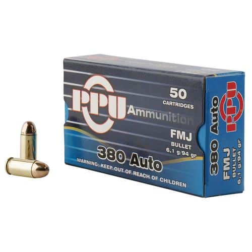 PPU 380 ACP 94 gr Full Metal Jacket Handgun Ammo PPU 380 ACP 94 gr Full Metal Jacket Handgun Ammo