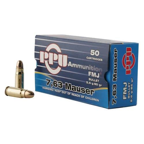PPU Standard Rifle 7.63mm Mauser 85 gr Full Metal Jacket (FMJ) - PPH763 PPU Standard Rifle 7.63mm Mauser 85 gr Full Metal Jacket (FMJ) - PPH763