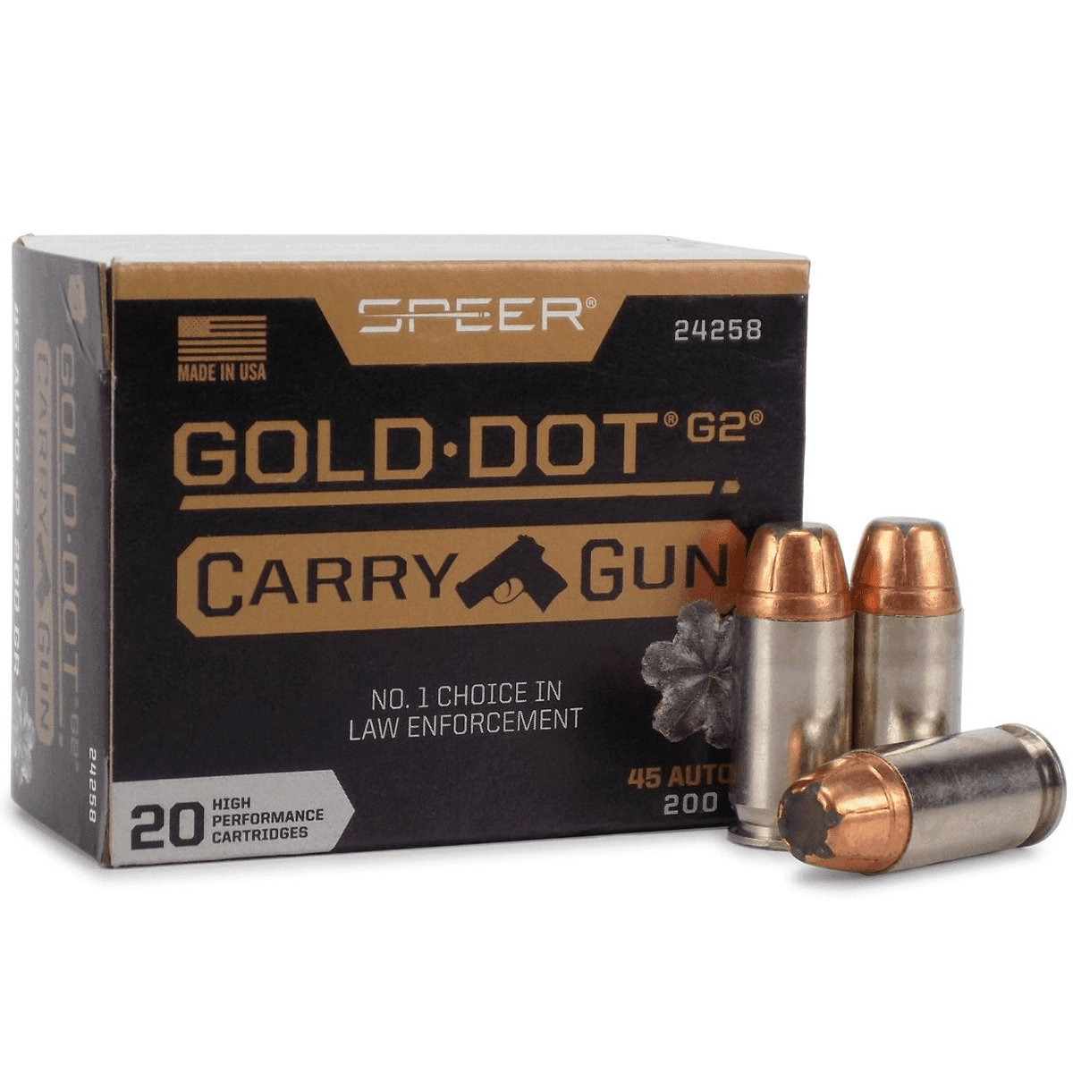 Speer Gold Dot Carry Gun 45 ACP +P 200 gr Hollow Point (HP) Handgun Ammo Speer Gold Dot Carry Gun 45 ACP +P 200 gr Hollow Point (HP) Handgun Ammo