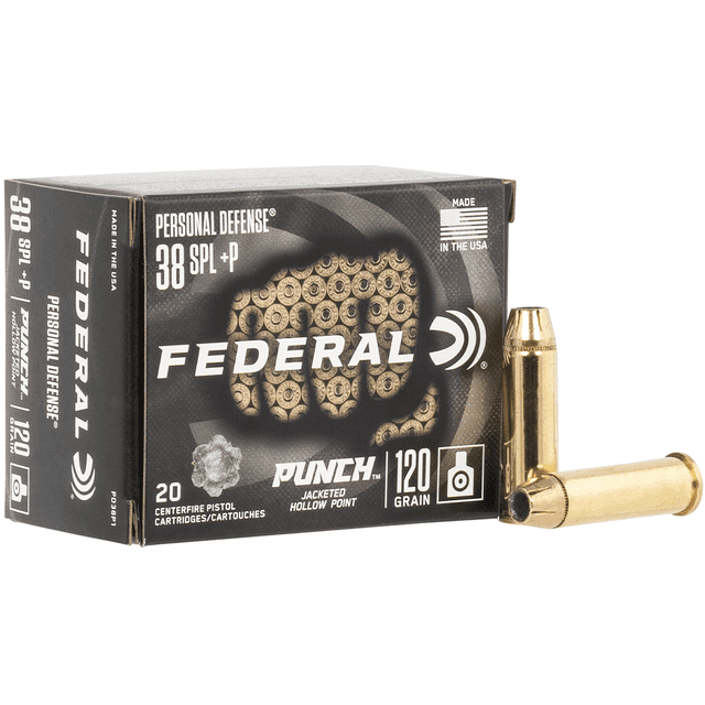 Federal PD38P1 Premium Personal Defense Punch 38 Special +P 120 gr Jacketed Hollow Point 20 Per Box Federal PD38P1 Premium Personal Defense Punch 38 Special +P 120 gr Jacketed Hollow Point 20 Per Box