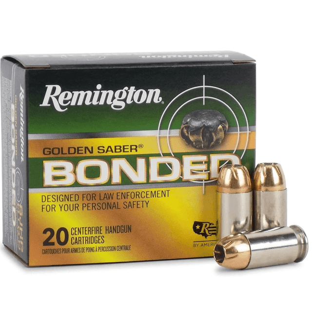 Remington Golden Saber Bonded 45 ACP 230 gr Bonded Brass Jacketed Hollow Point (BBJHP) Handgun Ammo Remington Golden Saber Bonded 45 ACP 230 gr Bonded Brass Jacketed Hollow Point (BBJHP) Handgun Ammo