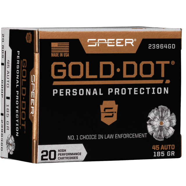 Speer Ammo Gold Dot Personal Protection 45 ACP 185 gr Hollow Point Handgun Ammo Speer Ammo Gold Dot Personal Protection 45 ACP 185 gr Hollow Point Handgun Ammo
