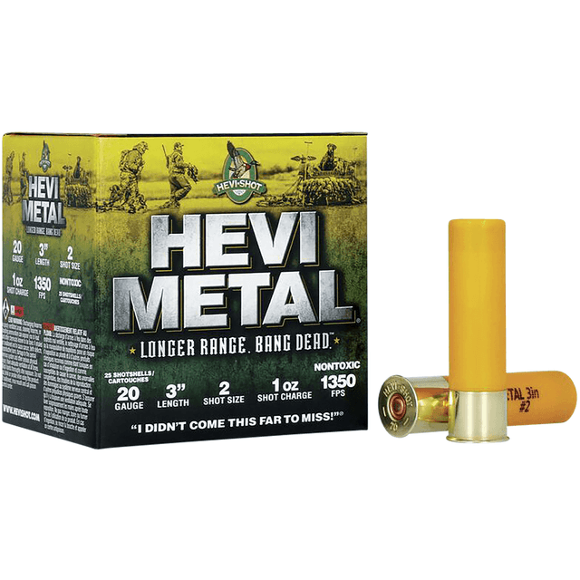 HEVI-Metal HS39002 HEVI-Metal Longer Range 20 Gauge 3" 1 oz 2 Shot 25 Per Box HEVI-Metal HS39002 HEVI-Metal Longer Range 20 Gauge 3" 1 oz 2 Shot 25 Per Box