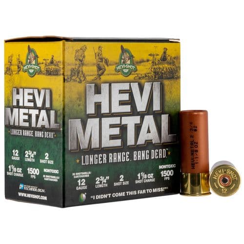 HEVI-Metal HS38702 Hevi-Metal Longer Range 12 Gauge 2.75" 1 1/8 oz 2 Shot 25 Bx/ 10 Cs HEVI-Metal HS38702 Hevi-Metal Longer Range 12 Gauge 2.75" 1 1/8 oz 2 Shot 25 Bx/ 10 Cs