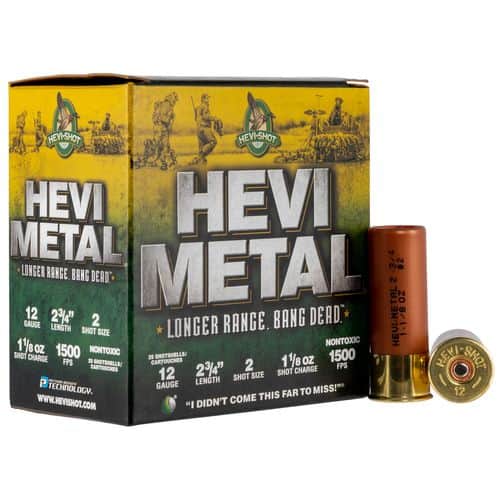 HEVI-Metal HS38702 Hevi-Metal Longer Range 12 Gauge 2.75" 1 1/8 oz 2 Shot 25 Bx/ 10 Cs HEVI-Metal HS38702 Hevi-Metal Longer Range 12 Gauge 2.75" 1 1/8 oz 2 Shot 25 Bx/ 10 Cs